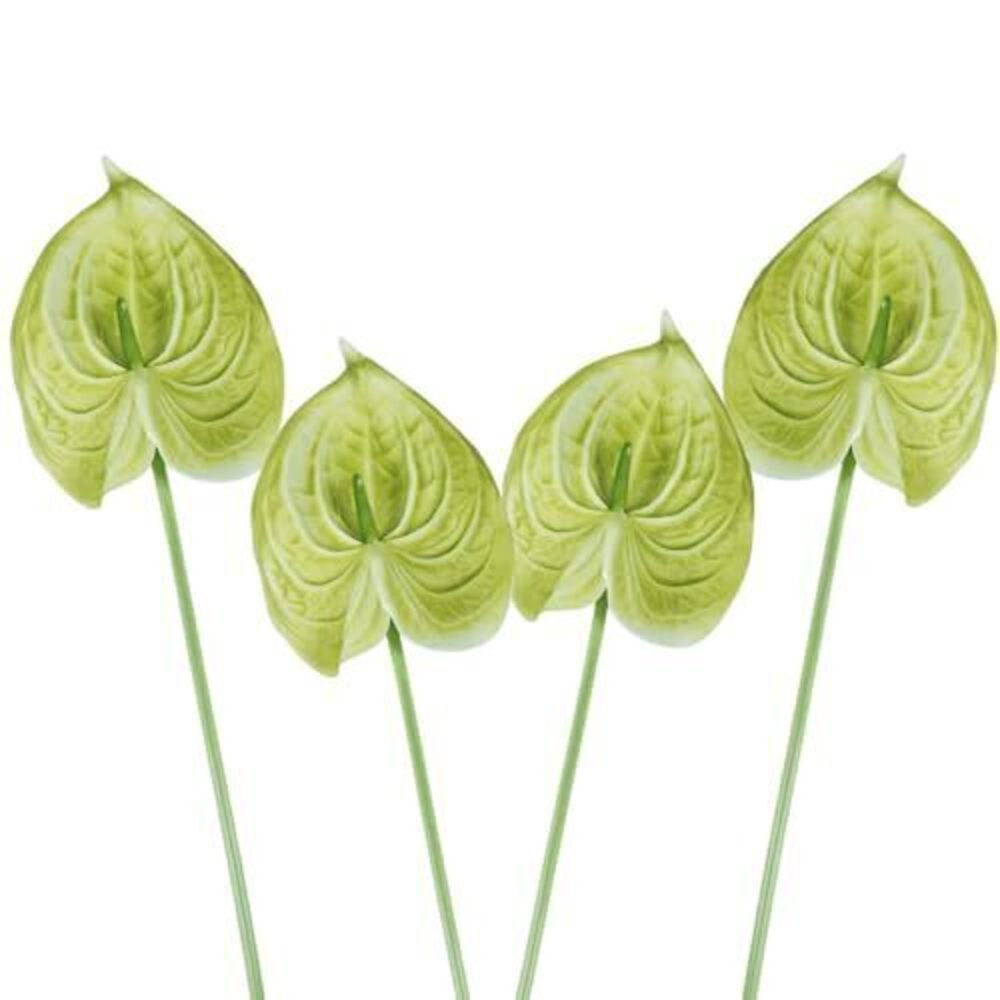 4625 Green Artificial Anthurium Flowers Real Touch, 4 Pcs Faux Anthurium